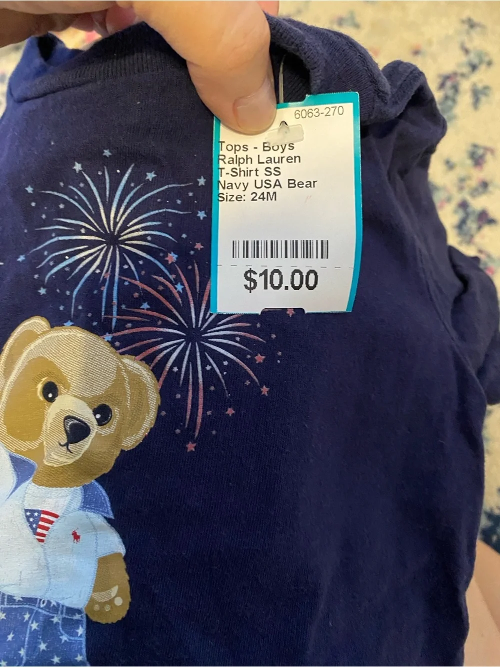 Ralph Lauren Navy Short-Sleeve Polo Bear Tee / Size 24m / GUC